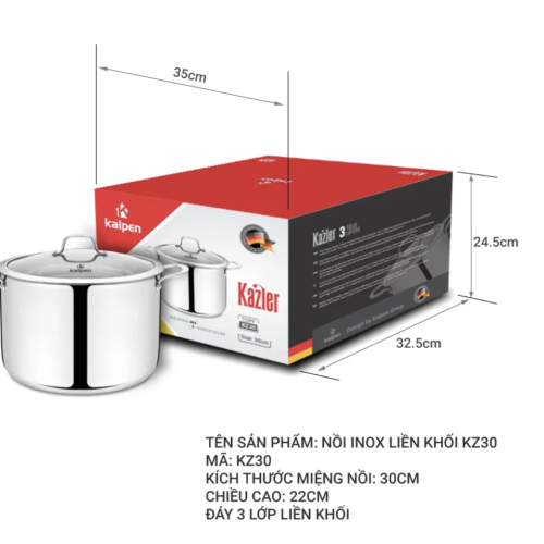 Nồi Inox 304 liền khối Kalpen Kazler KZ30
