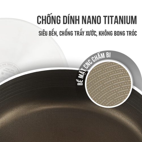 CHẢO INOX 304 LIỀN KHỐI PHỦ TITANIUM KALPEN DAUER TD16