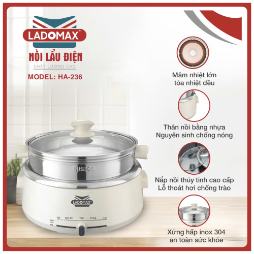 Nồi lẩu điện lòng Inox Ladomax HA-236