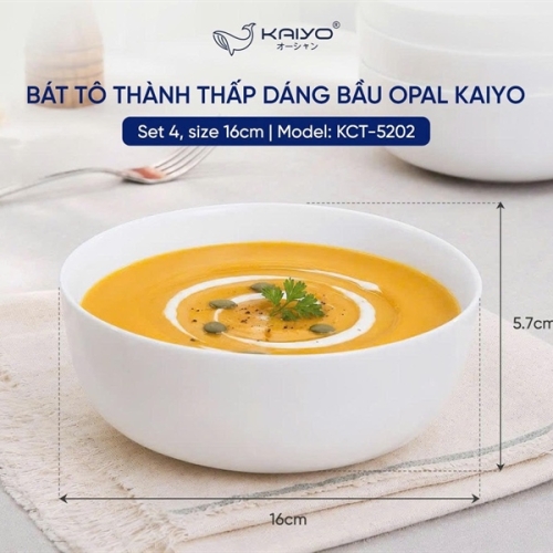 Set 4 Bát Tô Thành Thấp Dáng Bầu Opal Kaiyo Size 16cm KCT-5202 - Thanh Lịch Cho Mọi Bữa Ăn