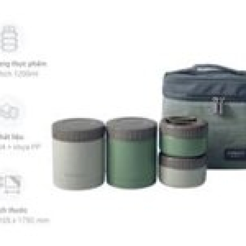 Bộ hộp cơm giữ nhiệt inox 304 Kaiyo 1200ml màu Be & Xanh Olive KVL-3291